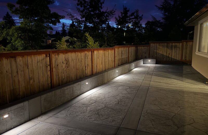 Stamped concrete patio with lighting completed in Snohomish County, WA